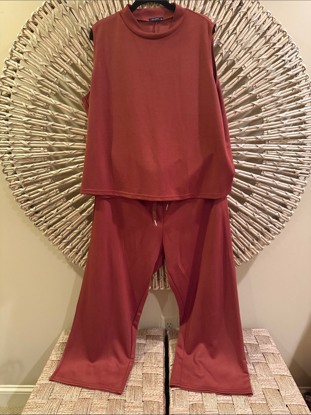 Rust Red Sleeveless Top & Wide Leg Pants Set